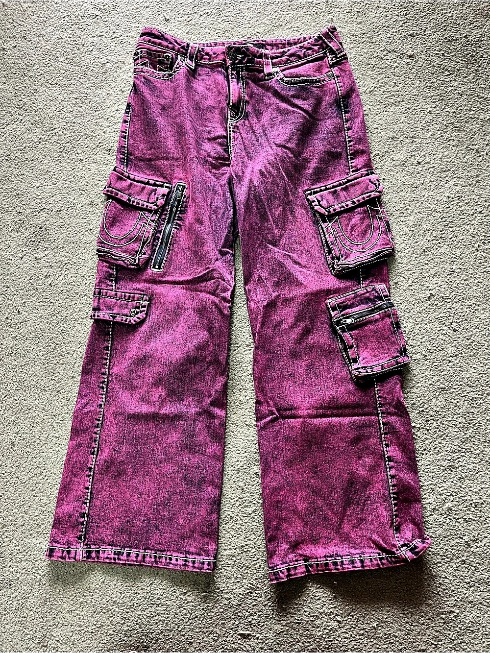 True Religion Bobbi Overdye Baggy Cargo Jeans Waist 32 Like New